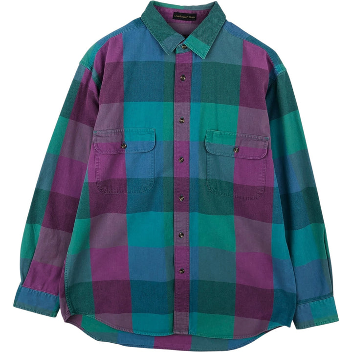 80s-90'S Eddie Bauer Outbound Twill Black Tag Long-Sleeve Flannel Check Shirt Men's Size L (Equivalent) Vintage cotton green type Vintage Second Hand