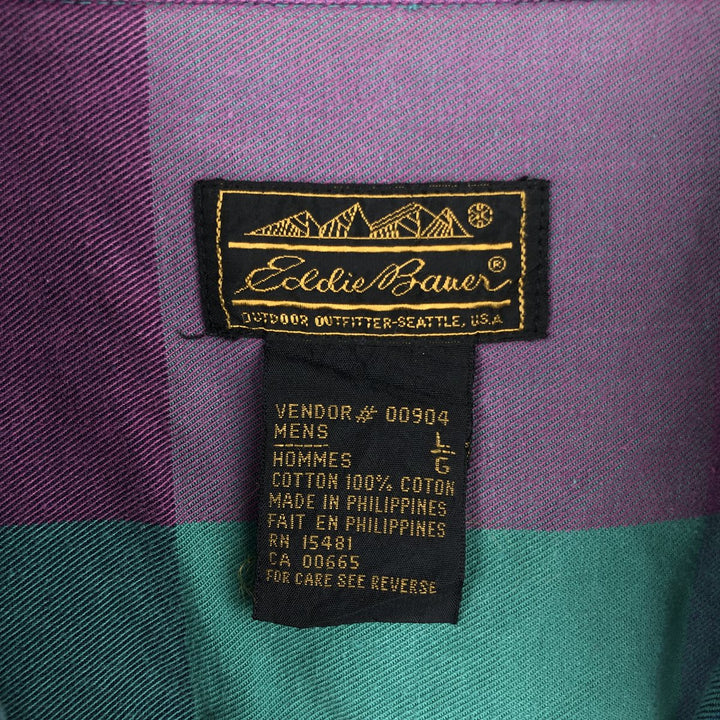80s-90'S Eddie Bauer Outbound Twill Black Tag Long-Sleeve Flannel Check Shirt Men's Size L (Equivalent) Vintage cotton green type Vintage Second Hand
