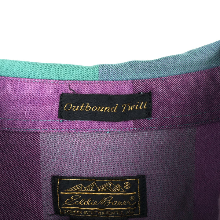 80s-90'S Eddie Bauer Outbound Twill Black Tag Long-Sleeve Flannel Check Shirt Men's Size L (Equivalent) Vintage cotton green type Vintage Second Hand