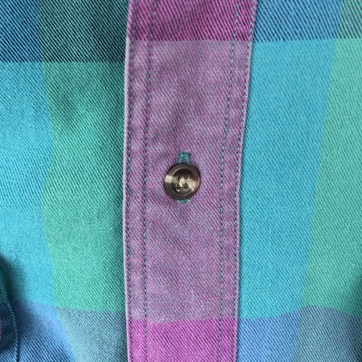 80s-90'S Eddie Bauer Outbound Twill Black Tag Long-Sleeve Flannel Check Shirt Men's Size L (Equivalent) Vintage cotton green type Vintage Second Hand