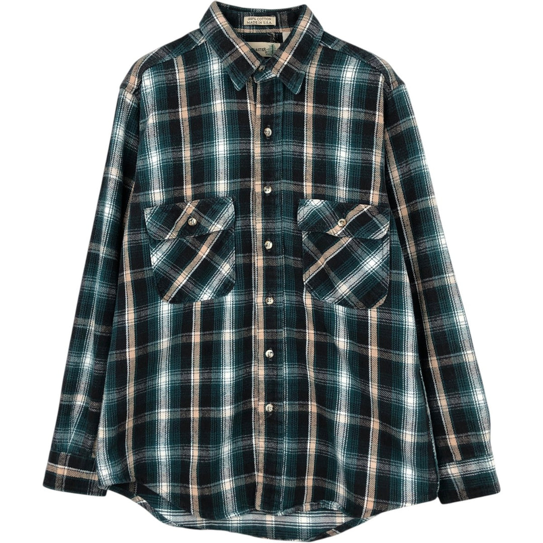FIELDMASTER Long-Sleeve Flannel Check Shirt, Made in USA, Men's Size M (approx.) cotton Green type dark green Vintage Second Hand
