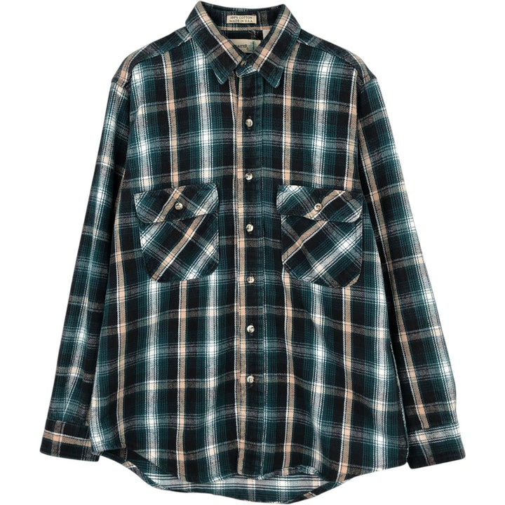 FIELDMASTER Long-Sleeve Flannel Check Shirt, Made in USA, Men's Size M (approx.) cotton Green type dark green Vintage Second Hand