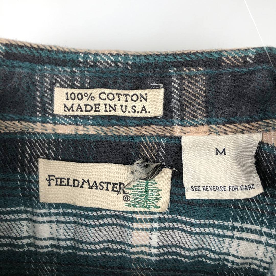 FIELDMASTER Long-Sleeve Flannel Check Shirt, Made in USA, Men's Size M (approx.) cotton Green type dark green Vintage Second Hand