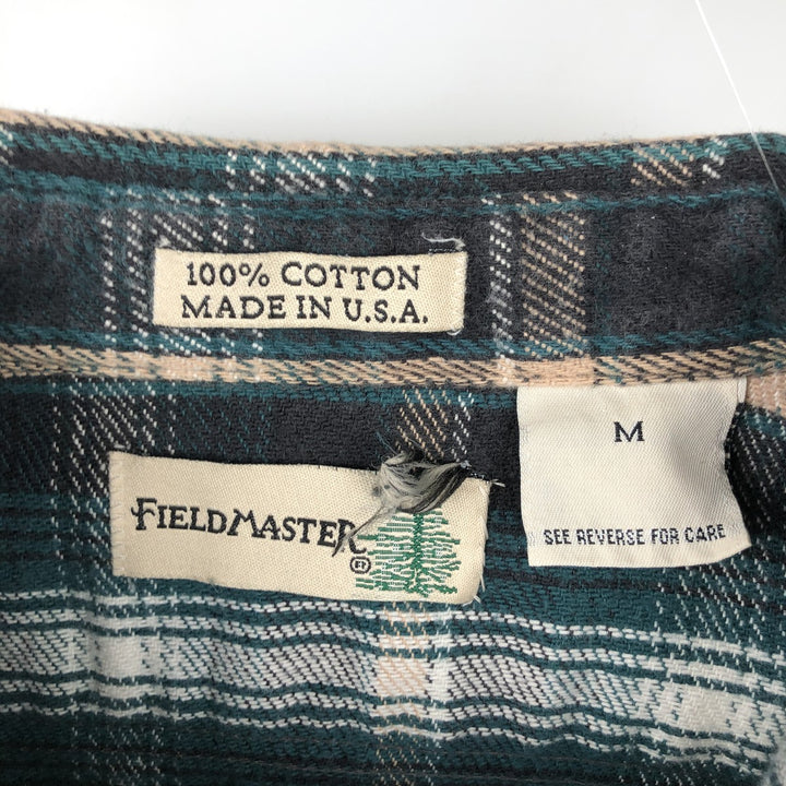 FIELDMASTER Long-Sleeve Flannel Check Shirt, Made in USA, Men's Size M (approx.) cotton Green type dark green Vintage Second Hand