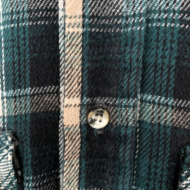 FIELDMASTER Long-Sleeve Flannel Check Shirt, Made in USA, Men's Size M (approx.) cotton Green type dark green Vintage Second Hand