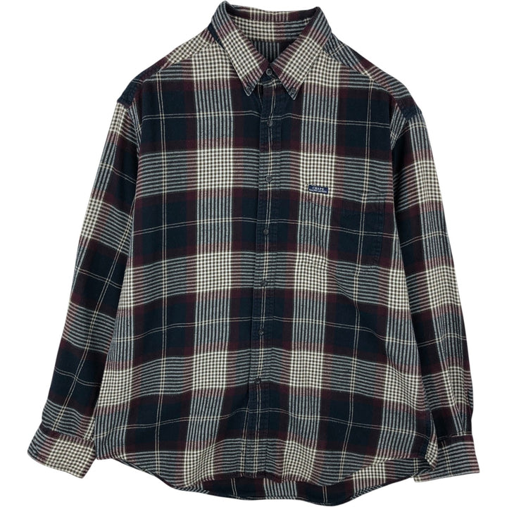 Ralph Lauren CHAPS long-sleeved button-down light flannel check shirt, men's size L cotton navy blue type Vintage Second Hand