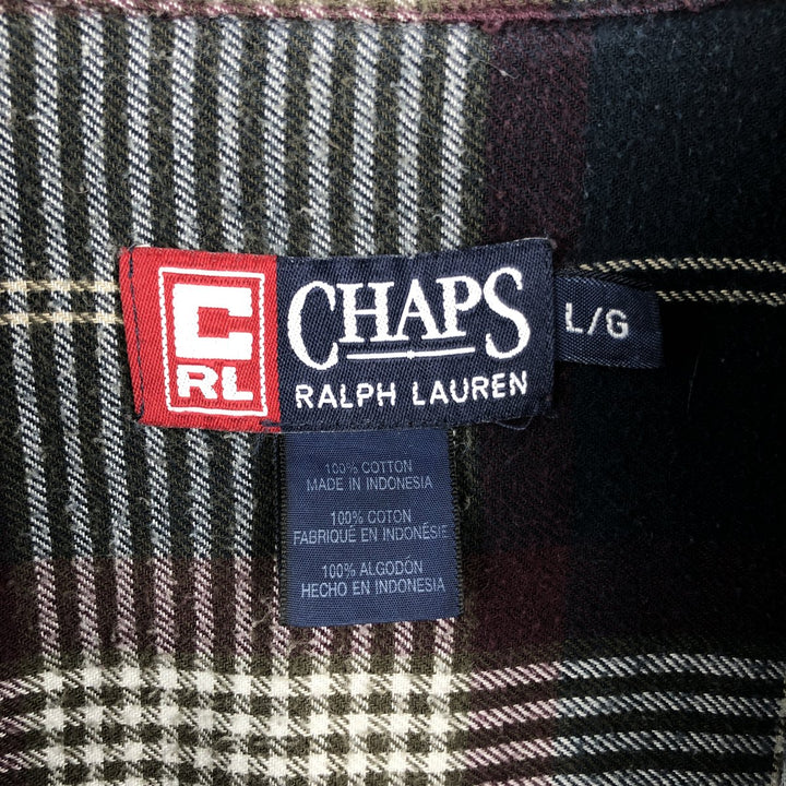 Ralph Lauren CHAPS long-sleeved button-down light flannel check shirt, men's size L cotton navy blue type Vintage Second Hand