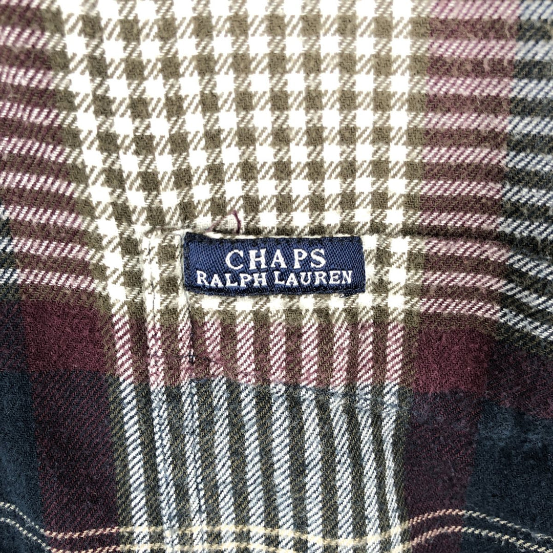 Ralph Lauren CHAPS long-sleeved button-down light flannel check shirt, men's size L cotton navy blue type Vintage Second Hand