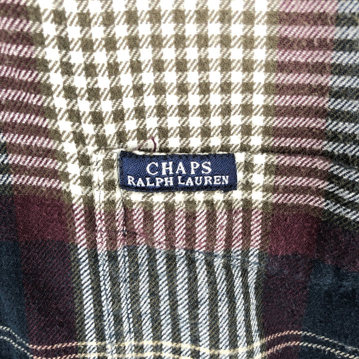 Ralph Lauren CHAPS long-sleeved button-down light flannel check shirt, men's size L cotton navy blue type Vintage Second Hand