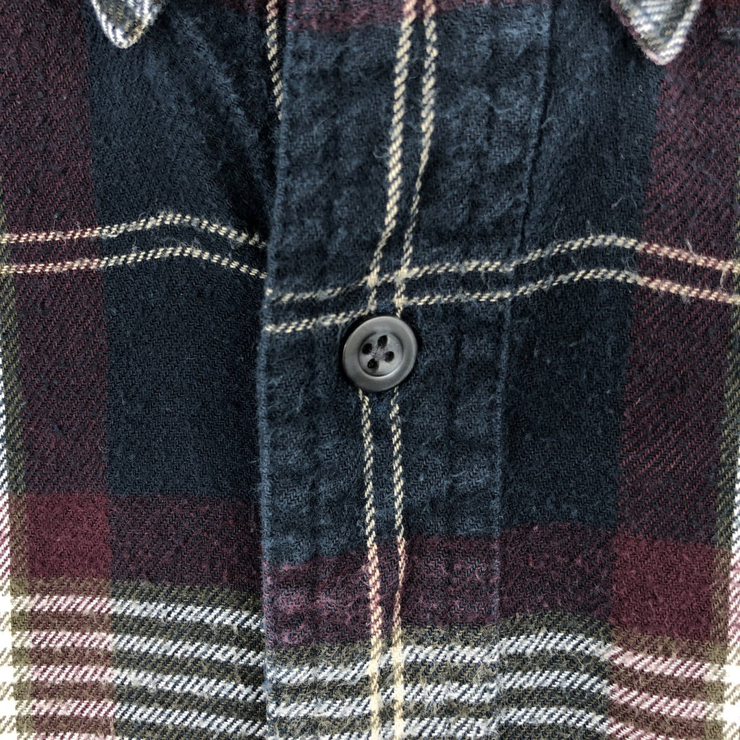 Ralph Lauren CHAPS long-sleeved button-down light flannel check shirt, men's size L cotton navy blue type Vintage Second Hand