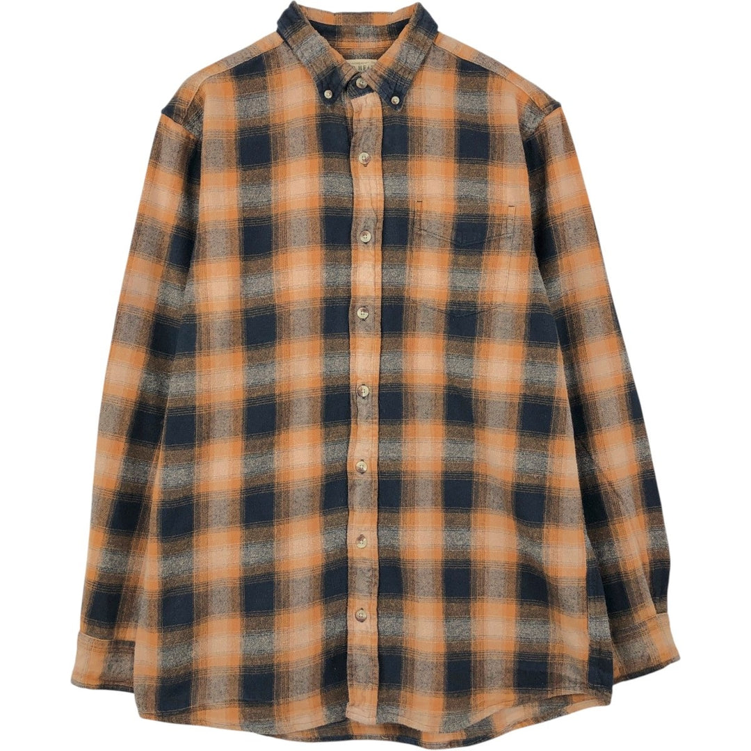 RED HEAD Long-Sleeve Button-Down Light Flannel Check Shirt, Men's Size L (approx.) cotton brown type Vintage Second Hand
