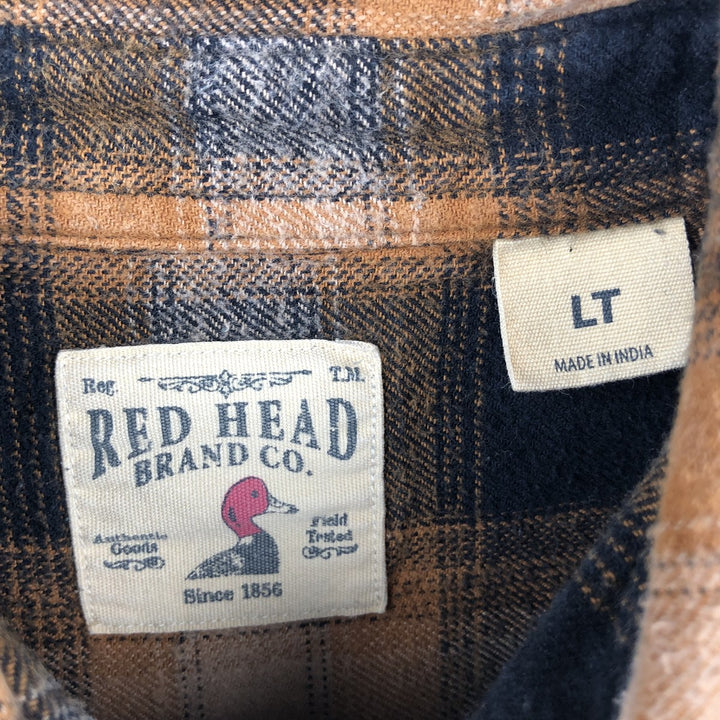 RED HEAD Long-Sleeve Button-Down Light Flannel Check Shirt, Men's Size L (approx.) cotton brown type Vintage Second Hand