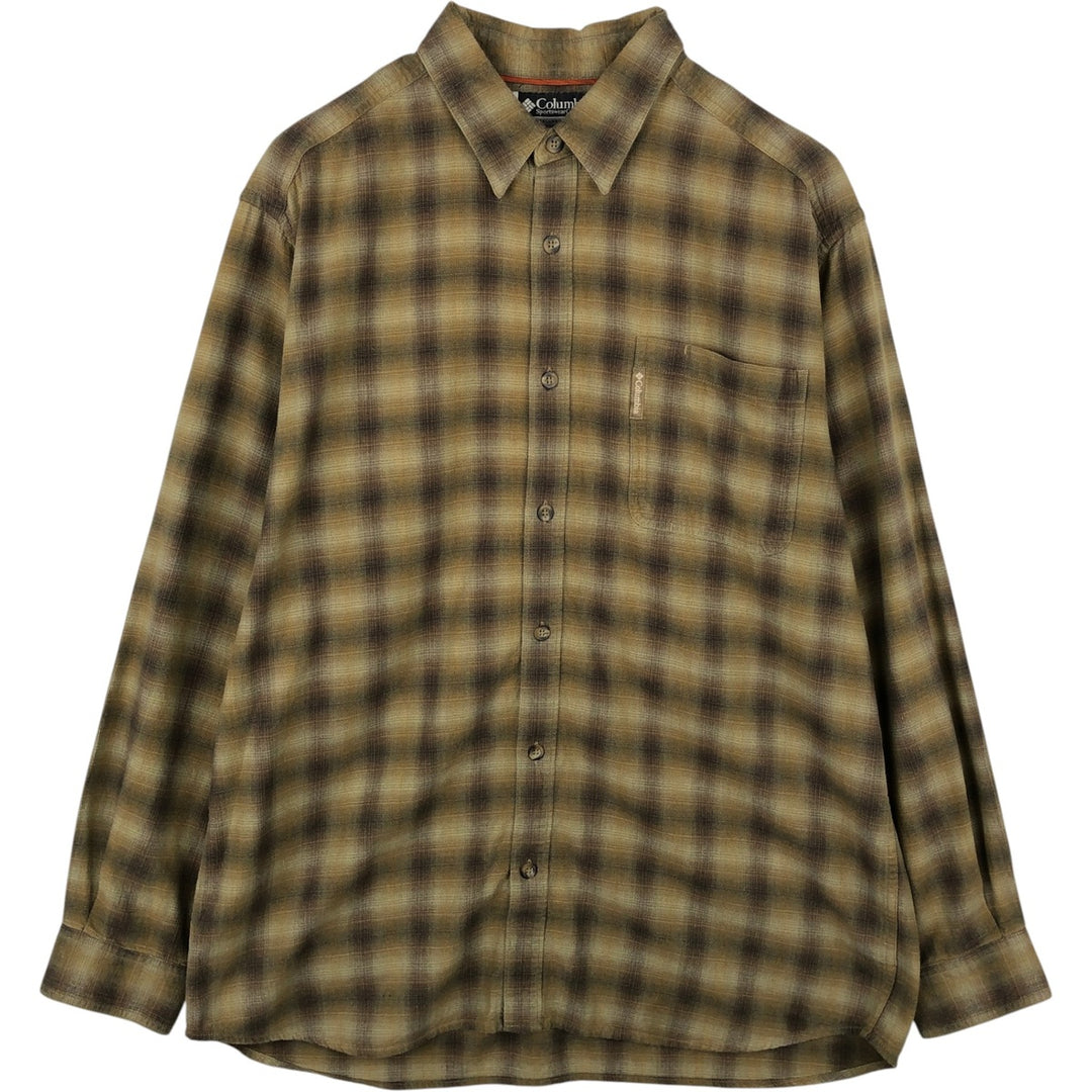 Columbia XCO Ombre Check Long Sleeve Light Flannel Check Shirt, Men's Size L (approx.) cotton Khaki type brown Vintage Second Hand