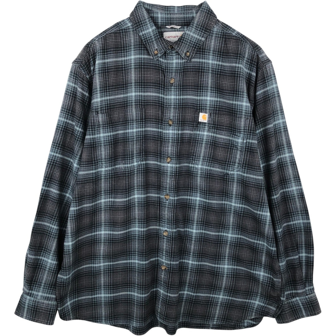 Carhartt Relaxed Fit Long Sleeve Button Down Flannel Check Shirt, Men's XL cotton gray type Vintage Second Hand