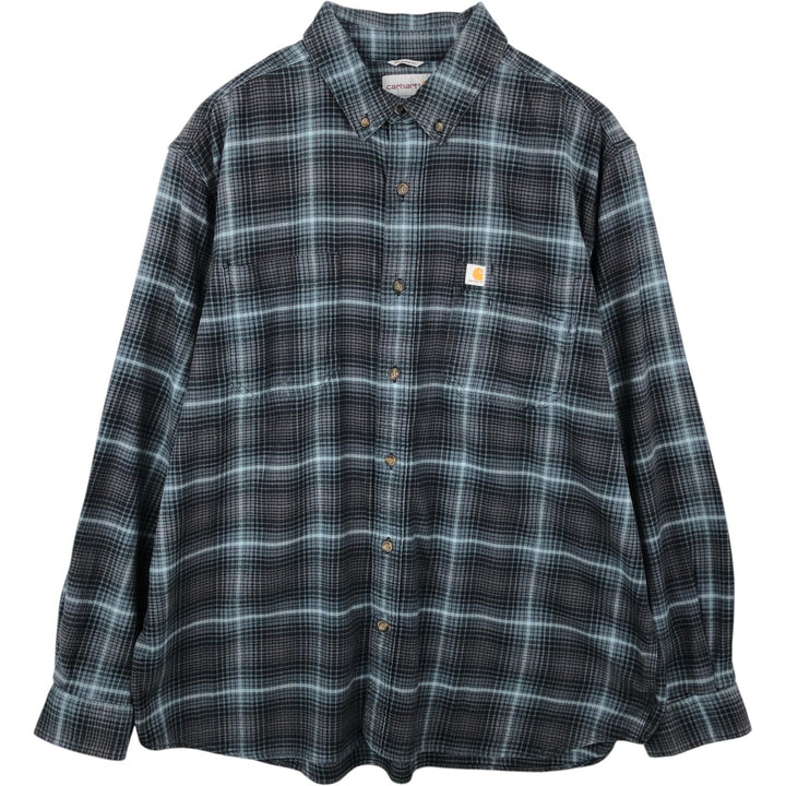 Carhartt Relaxed Fit Long Sleeve Button Down Flannel Check Shirt, Men's XL cotton gray type Vintage Second Hand