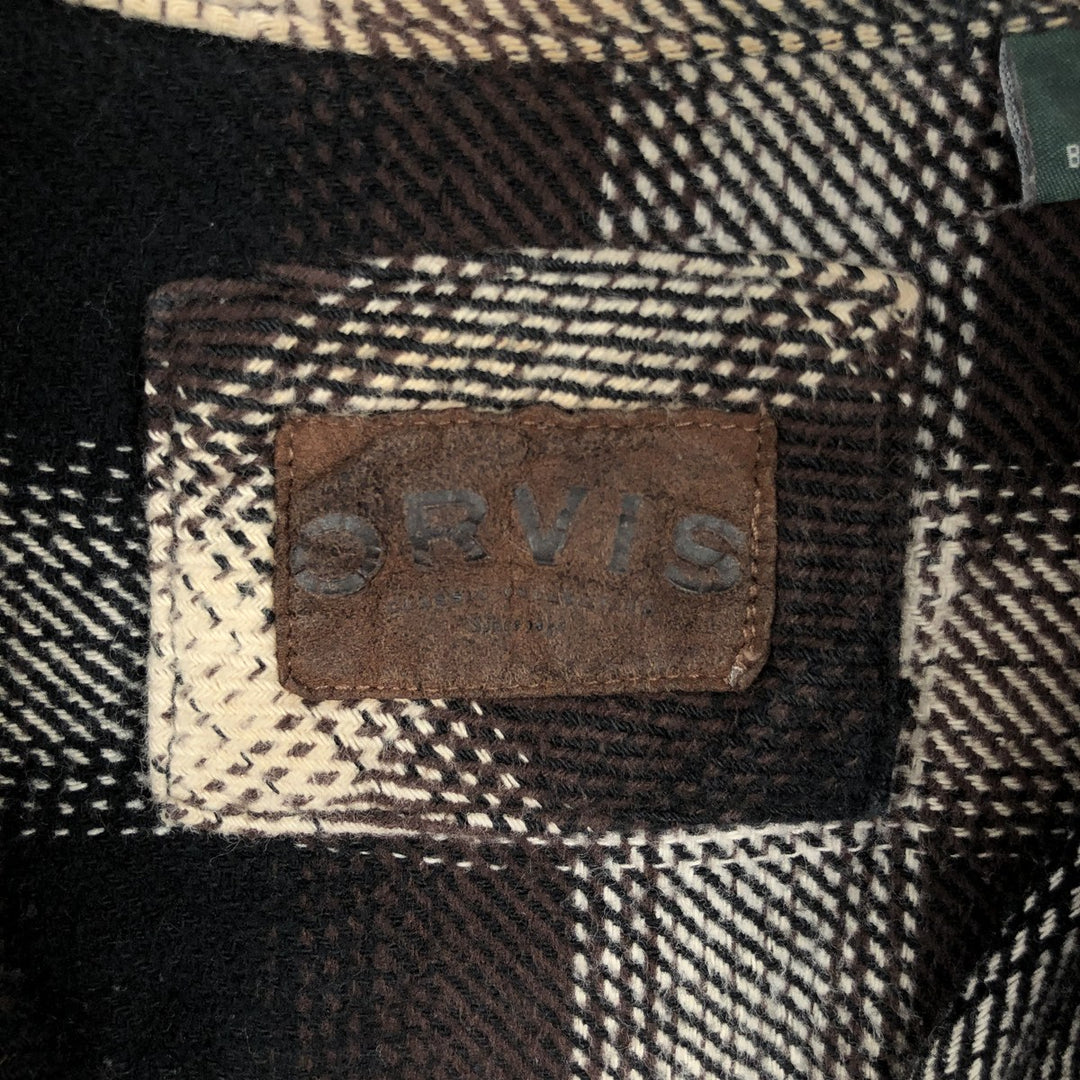 ORVIS Long Sleeve Heavy Flannel Check Shirt, Men's Size M cotton dark chocolate Vintage Second Hand