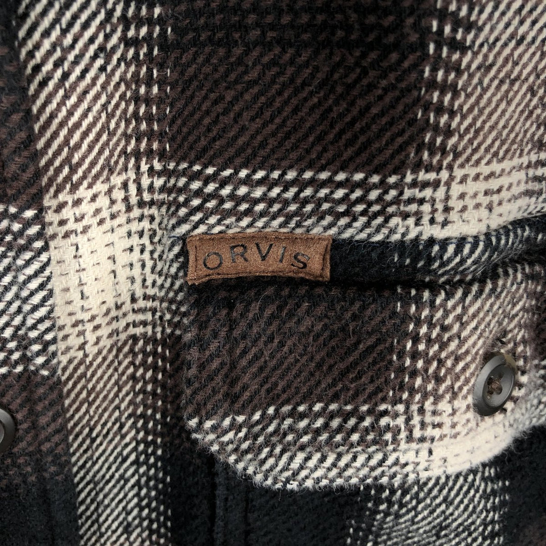 ORVIS Long Sleeve Heavy Flannel Check Shirt, Men's Size M cotton dark chocolate Vintage Second Hand