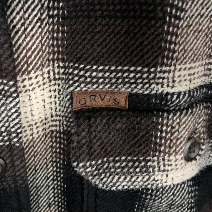 ORVIS Long Sleeve Heavy Flannel Check Shirt, Men's Size M cotton dark chocolate Vintage Second Hand