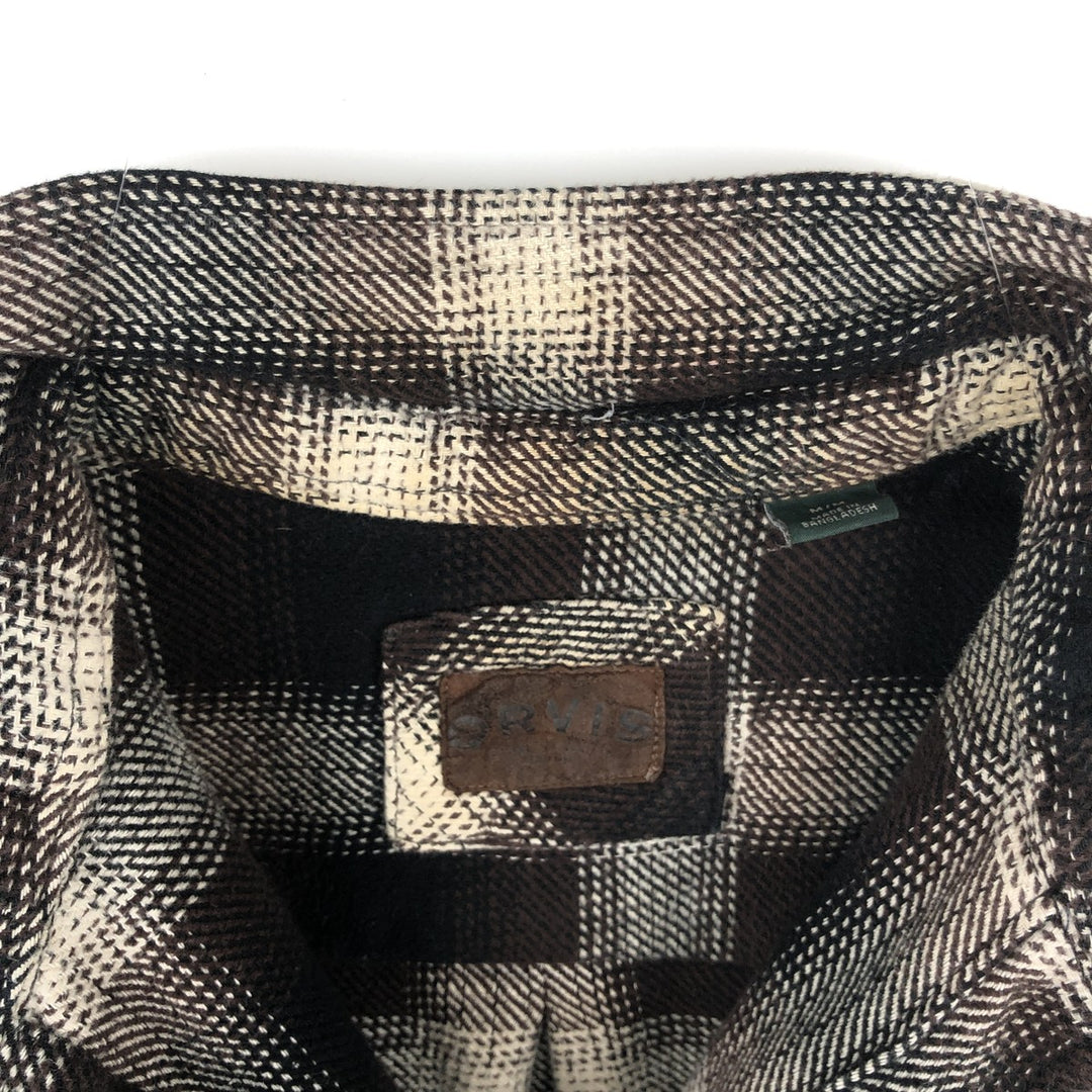 ORVIS Long Sleeve Heavy Flannel Check Shirt, Men's Size M cotton dark chocolate Vintage Second Hand