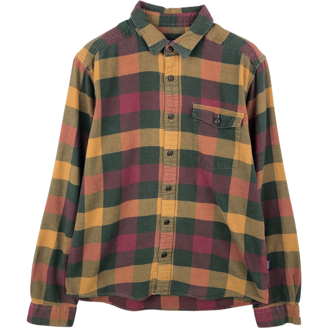 Patagonia Organic Cotton Lightweight Fjord Flannel Shirt 54020FA17 Long Sleeve Light Flannel Check Shirt Organic cotton ocher yellow type Vintage Second Hand