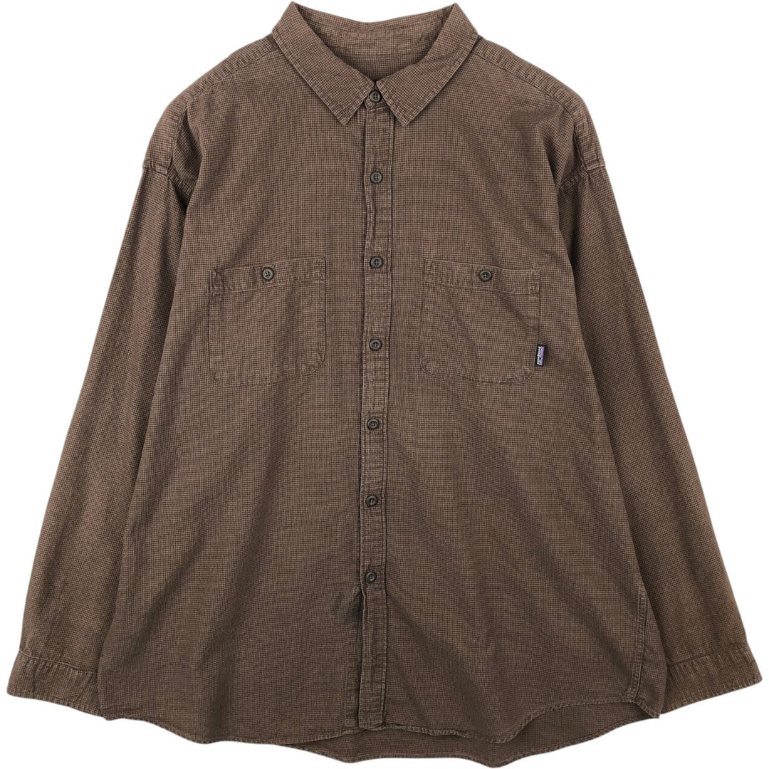 2000'S Patagonia Organic Pima Cotton Check Shirt 53836F9 Houndstooth Pattern Long Sleeve Light Flannel Check Shirt Organic cotton brown type Vintage Second Hand