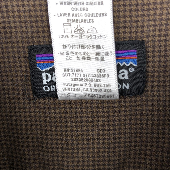 2000'S Patagonia Organic Pima Cotton Check Shirt 53836F9 Houndstooth Pattern Long Sleeve Light Flannel Check Shirt Organic cotton brown type Vintage Second Hand