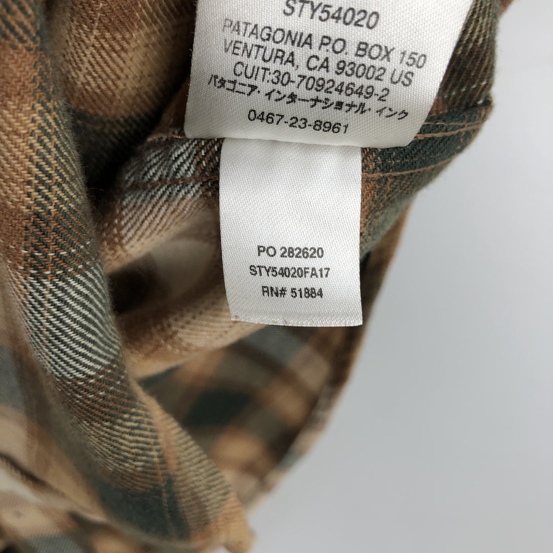 Patagonia Organic Cotton Lightweight Fjord Flannel Shirt 52240FA17 Long Sleeve Light Flannel Check Shirt Organic cotton brown type Vintage Second Hand