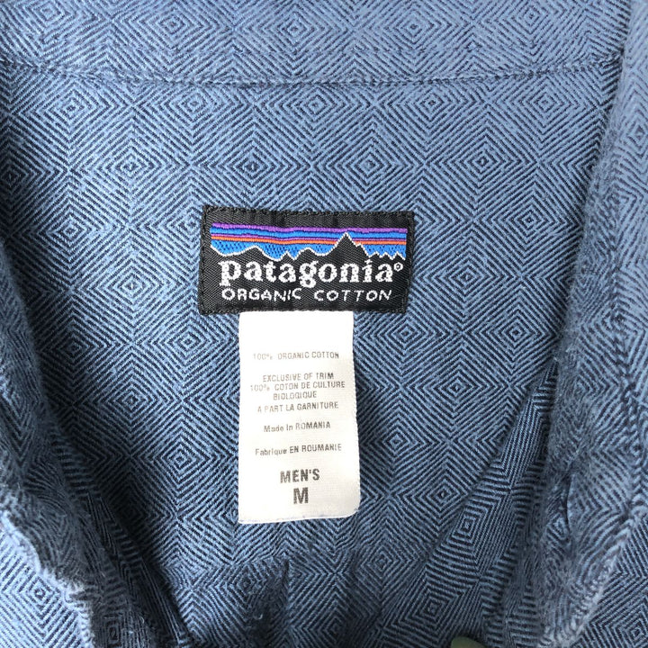 2000'S Patagonia Organic Cotton Pima Cotton Shirt 53835F5 All-over Diamond Pattern Long Sleeve Light Flannel Shirt Men's Size M (approx.) Organic cotton blue type Vintage Second Hand