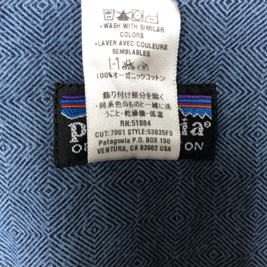 2000'S Patagonia Organic Cotton Pima Cotton Shirt 53835F5 All-over Diamond Pattern Long Sleeve Light Flannel Shirt Men's Size M (approx.) Organic cotton blue type Vintage Second Hand