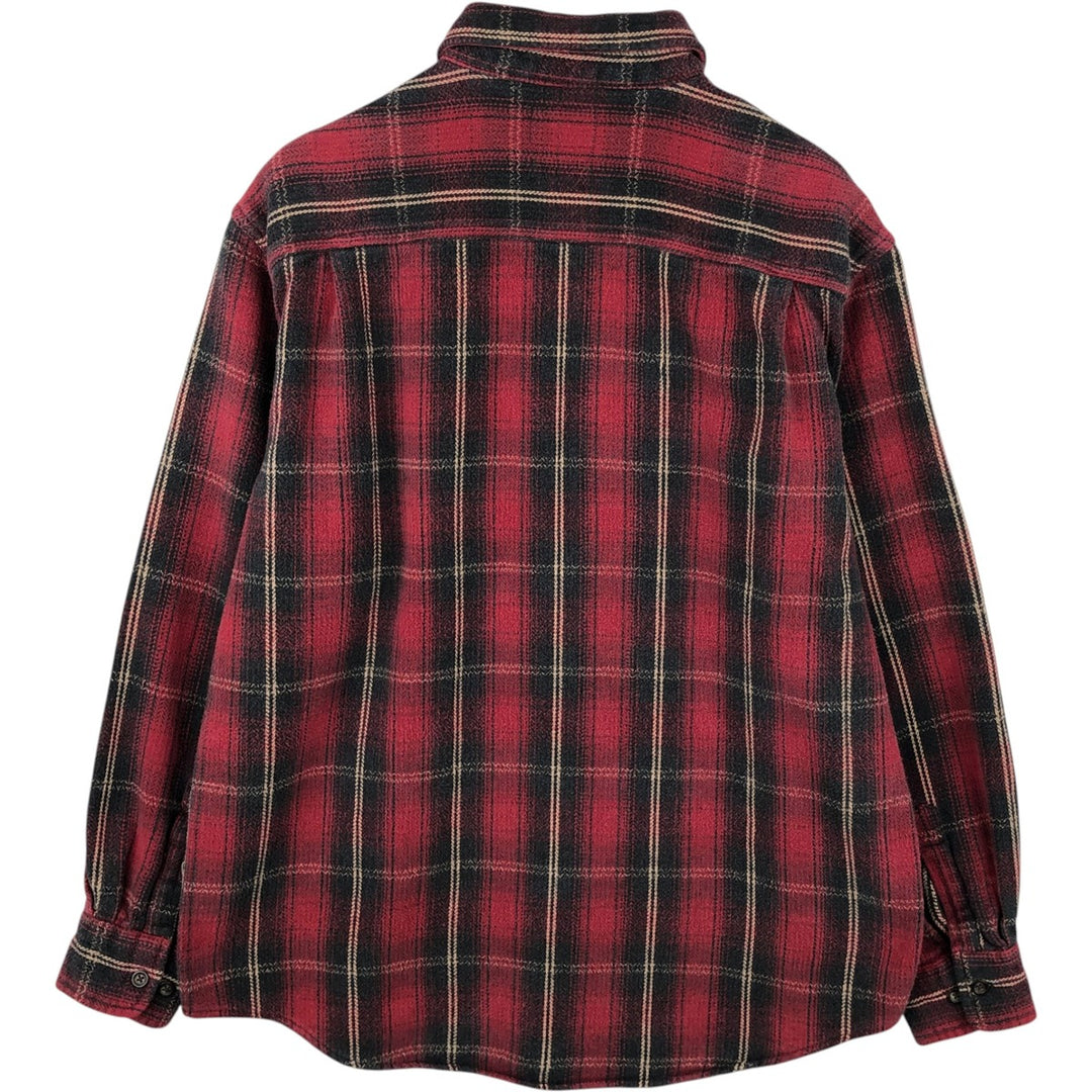 Vintage 90s-00'S St. John's Bay BRAWNY ombre check long-sleeve heavy flannel check shirt, men's size L cotton red type Vintage Second Hand
