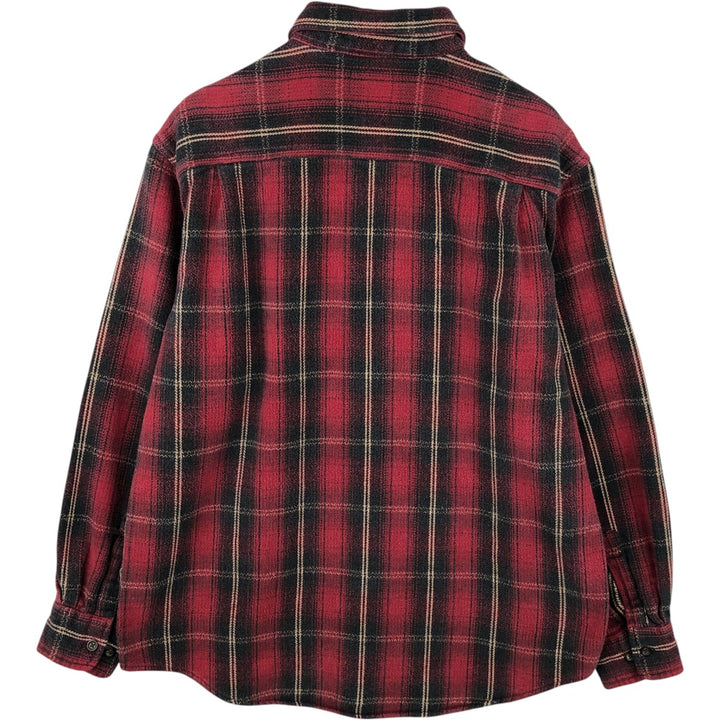 Vintage 90s-00'S St. John's Bay BRAWNY ombre check long-sleeve heavy flannel check shirt, men's size L cotton red type Vintage Second Hand