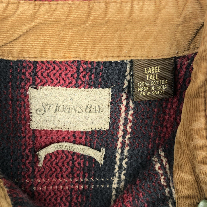 Vintage 90s-00'S St. John's Bay BRAWNY ombre check long-sleeve heavy flannel check shirt, men's size L cotton red type Vintage Second Hand