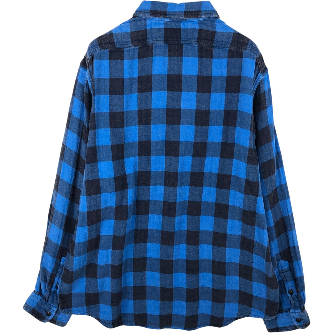 Ralph Lauren Polo Country Buffalo Check Long-Sleeve Light Flannel Check Shirt, Men's XXL Equivalent, Regular Collar unclear blue type Vintage Second Hand