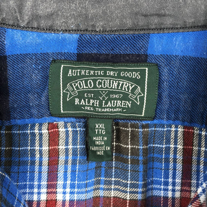 Ralph Lauren Polo Country Buffalo Check Long-Sleeve Light Flannel Check Shirt, Men's XXL Equivalent, Regular Collar unclear blue type Vintage Second Hand