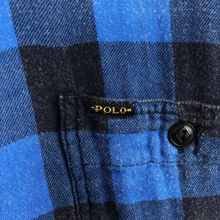 Ralph Lauren Polo Country Buffalo Check Long-Sleeve Light Flannel Check Shirt, Men's XXL Equivalent, Regular Collar unclear blue type Vintage Second Hand