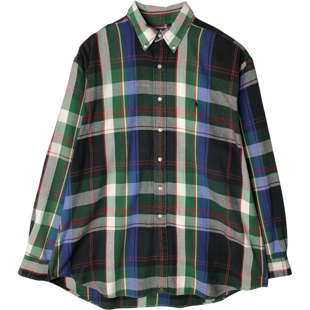 Ralph Lauren POLO by Ralph Lauren The Big Shirt Long Sleeve Button-Down Flannel Check Shirt Men's Size L (approx.) cotton green type Vintage Second Hand