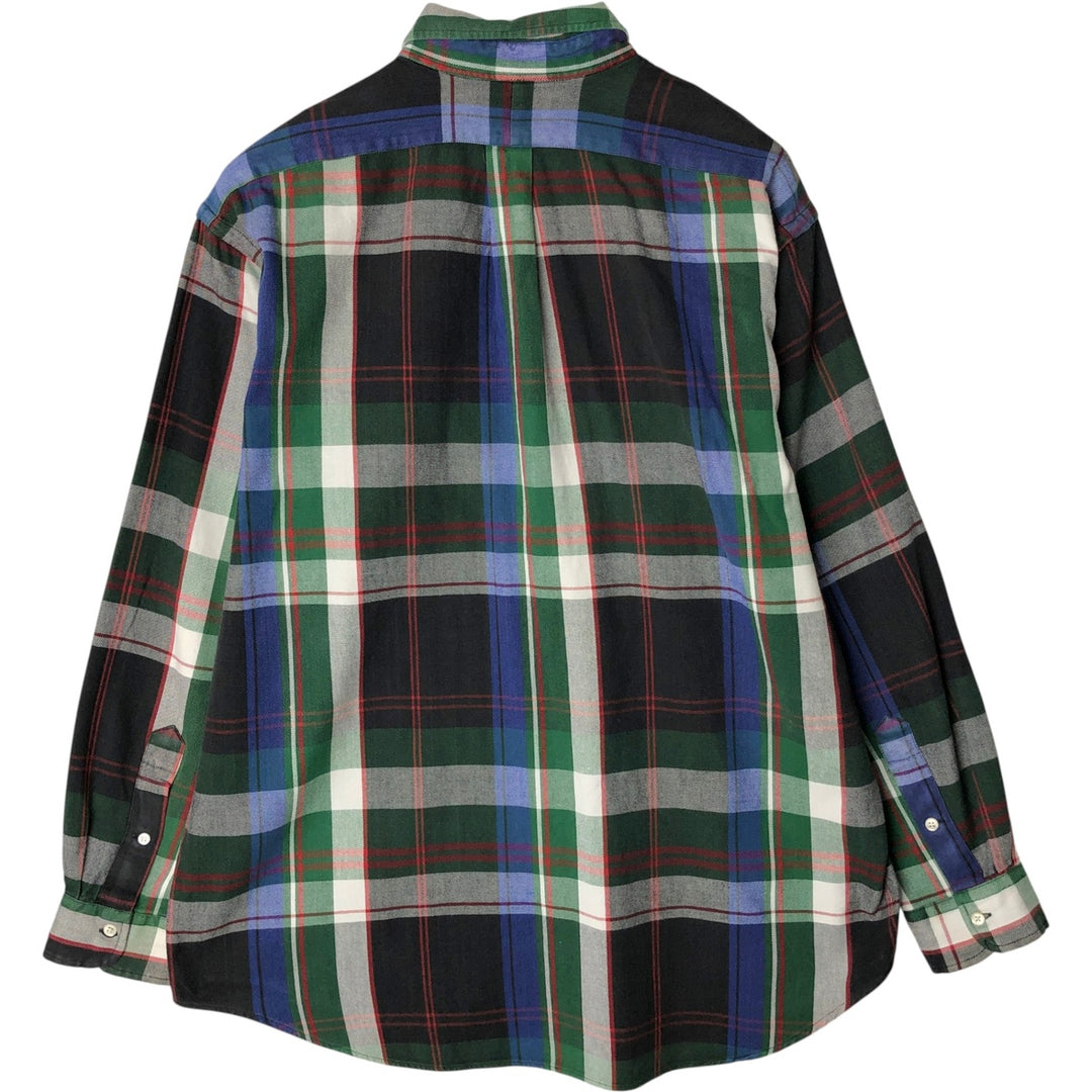 Ralph Lauren POLO by Ralph Lauren The Big Shirt Long Sleeve Button-Down Flannel Check Shirt Men's Size L (approx.) cotton green type Vintage Second Hand