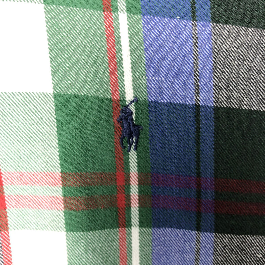 Ralph Lauren POLO by Ralph Lauren The Big Shirt Long Sleeve Button-Down Flannel Check Shirt Men's Size L (approx.) cotton green type Vintage Second Hand