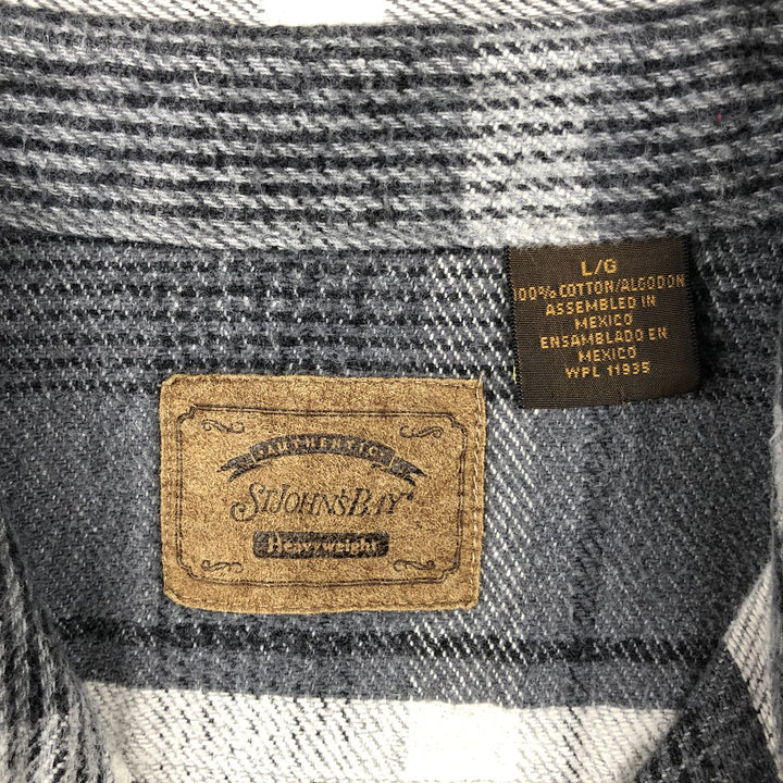 Vintage 90s-00'S St. John's Bay long-sleeved heavy flannel check shirt, size L, men's cotton gray type Vintage Second Hand