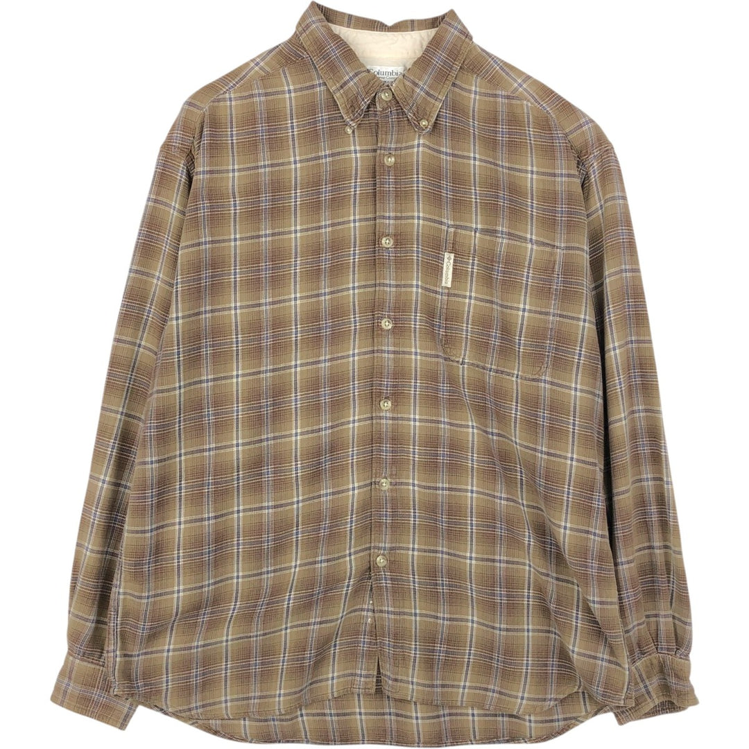 Columbia Long-Sleeve Button-Down Light Flannel Check Shirt, Men's Size L (approx.) cotton brown type Vintage Second Hand