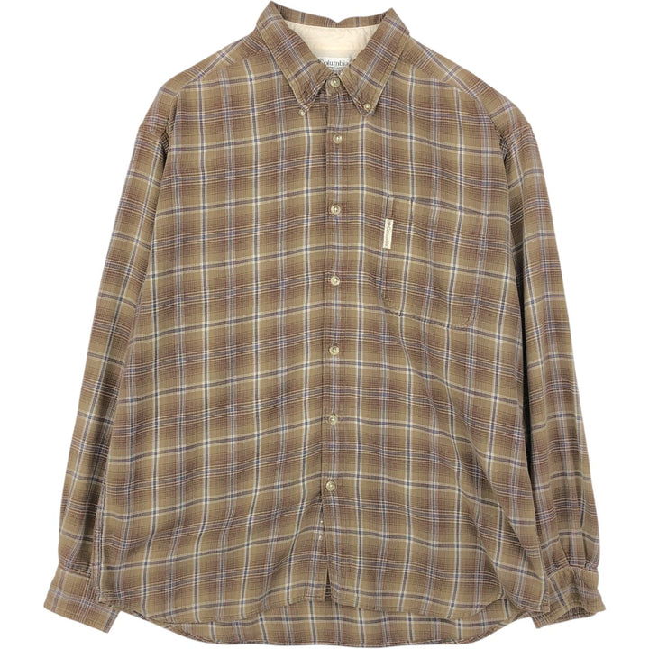 Columbia Long-Sleeve Button-Down Light Flannel Check Shirt, Men's Size L (approx.) cotton brown type Vintage Second Hand