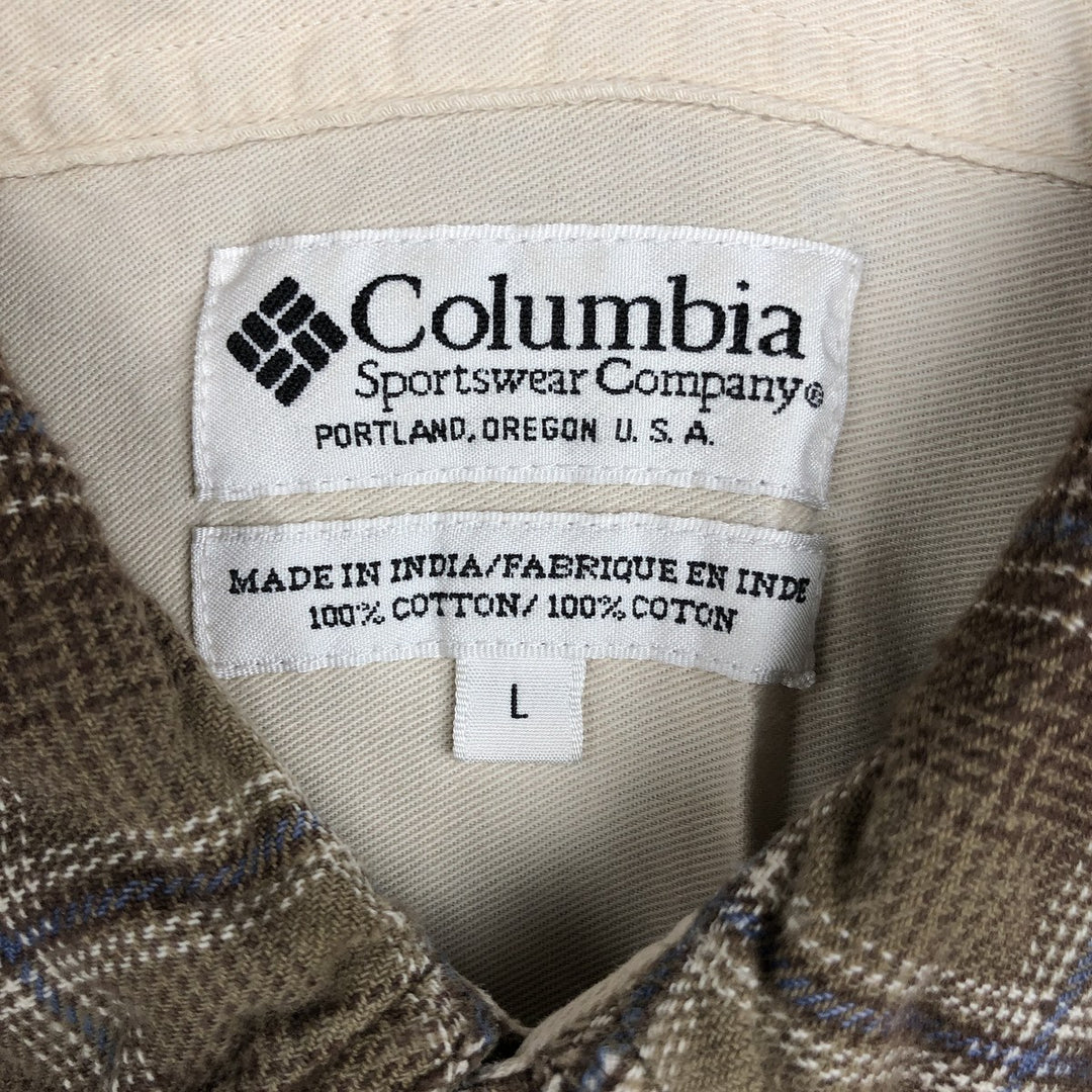 Columbia Long-Sleeve Button-Down Light Flannel Check Shirt, Men's Size L (approx.) cotton brown type Vintage Second Hand