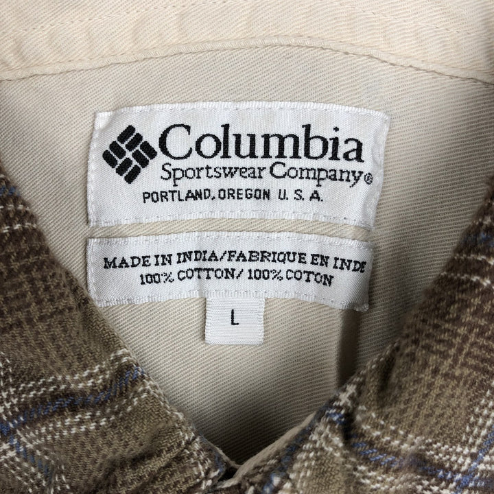 Columbia Long-Sleeve Button-Down Light Flannel Check Shirt, Men's Size L (approx.) cotton brown type Vintage Second Hand