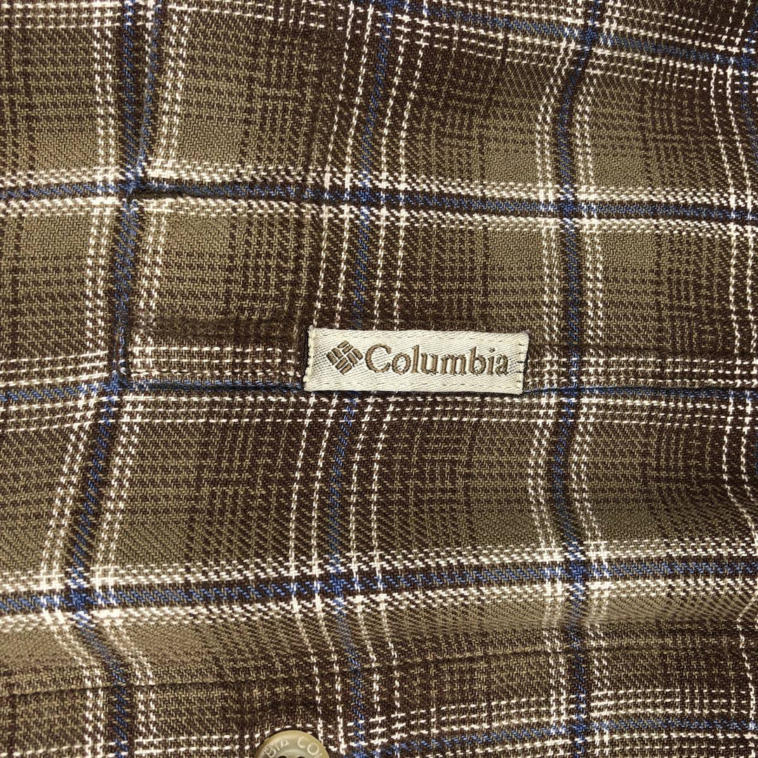 Columbia Long-Sleeve Button-Down Light Flannel Check Shirt, Men's Size L (approx.) cotton brown type Vintage Second Hand
