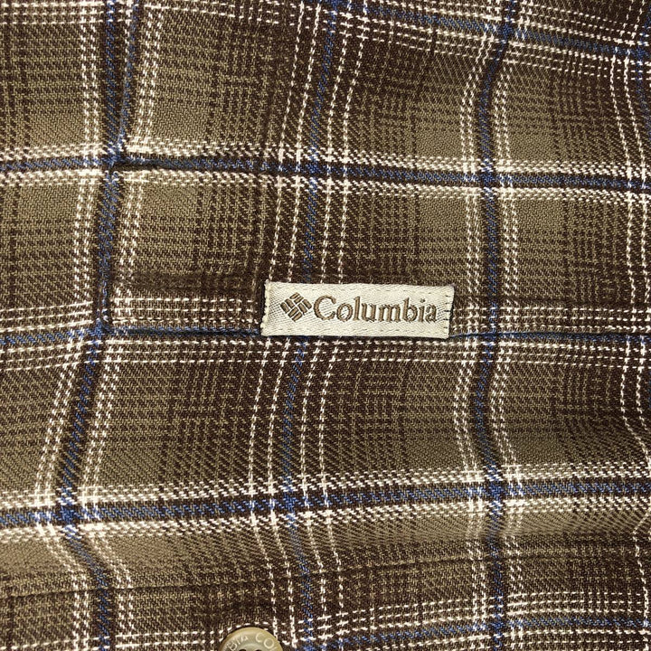 Columbia Long-Sleeve Button-Down Light Flannel Check Shirt, Men's Size L (approx.) cotton brown type Vintage Second Hand