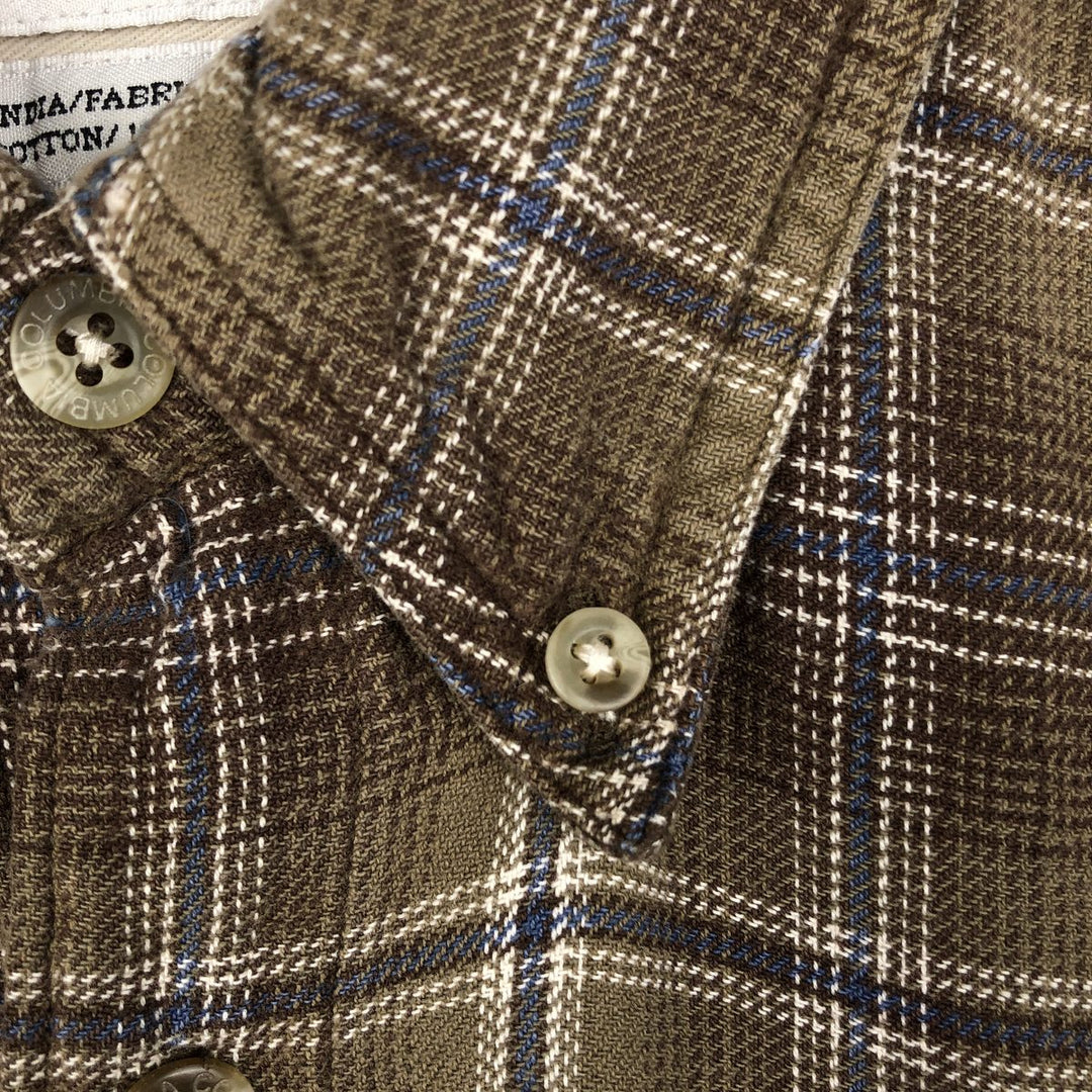 Columbia Long-Sleeve Button-Down Light Flannel Check Shirt, Men's Size L (approx.) cotton brown type Vintage Second Hand