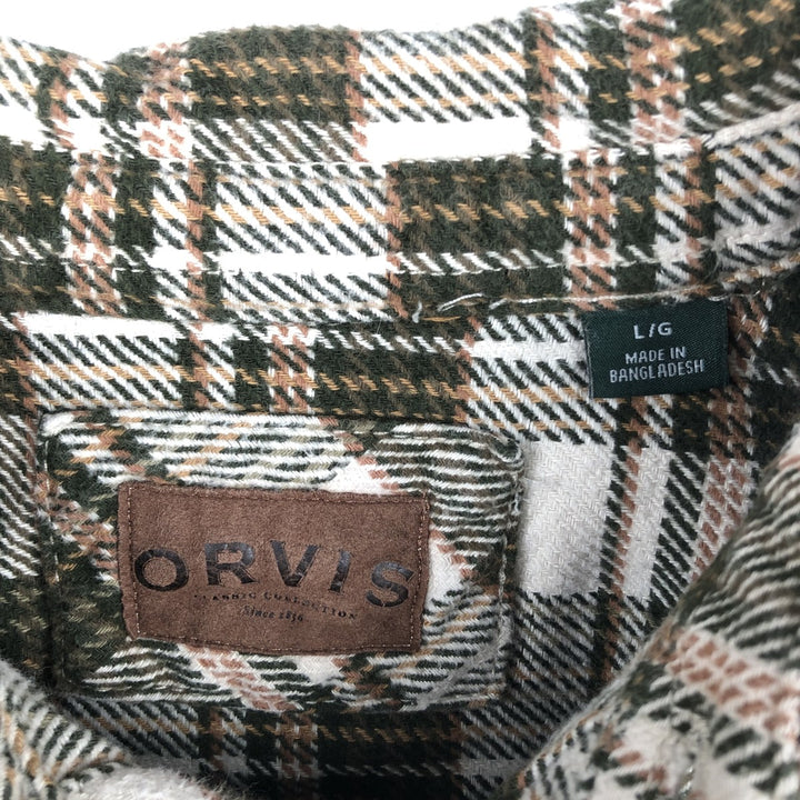 ORVIS Long Sleeve Heavy Flannel Check Shirt, Men's Size L cotton Green type dark green Vintage Second Hand