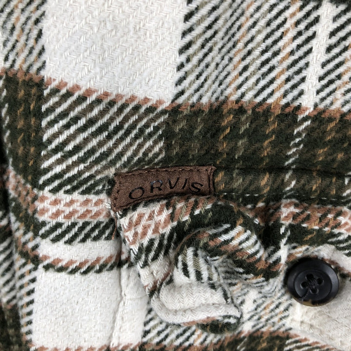 ORVIS Long Sleeve Heavy Flannel Check Shirt, Men's Size L cotton Green type dark green Vintage Second Hand