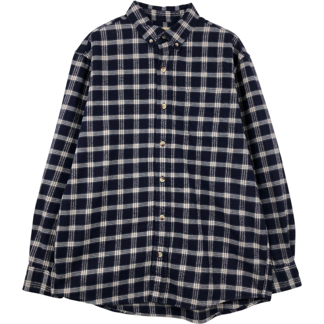 RED HEAD Long-Sleeve Button-Down Heavy Flannel Check Shirt, Men's Size L (approx.) cotton navy blue type Vintage Second Hand