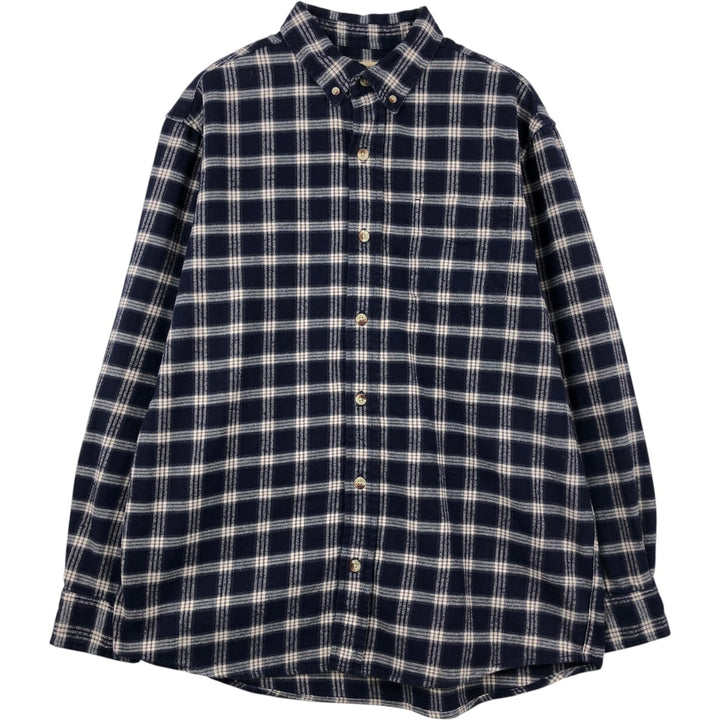 RED HEAD Long-Sleeve Button-Down Heavy Flannel Check Shirt, Men's Size L (approx.) cotton navy blue type Vintage Second Hand